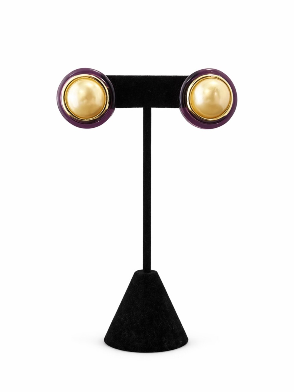 Gold and Purple Round Button Stud Earrings